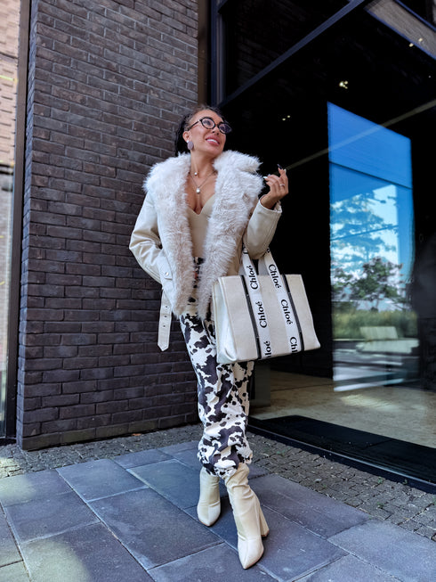 Light Beige Jacket with Beige Fur "LUX FUR" FL47
